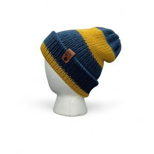 Blue and Gold Stripe Knit Beanie